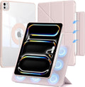 for iPad Pro 13 inch Case M5/M4 (2025/2024) Multi-Angle Y Fold Stand Magnetic Premium PU Leather Full Protective Case with Hidden Pencil Holder (Pastel Pink)