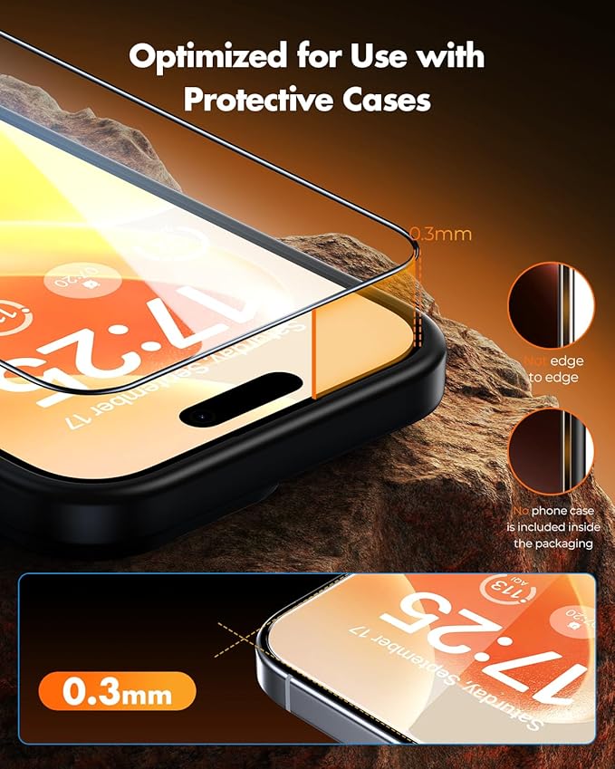 UNBREAKcable iPhone 16 Plus Screen Protector [3-Pack] Tempered Glass with Auto-Align Tech for Easy Install 9H+ Hardness Anti-Fingerprint Ultra-Clear Full-Coverage Protection 6.7-Inch