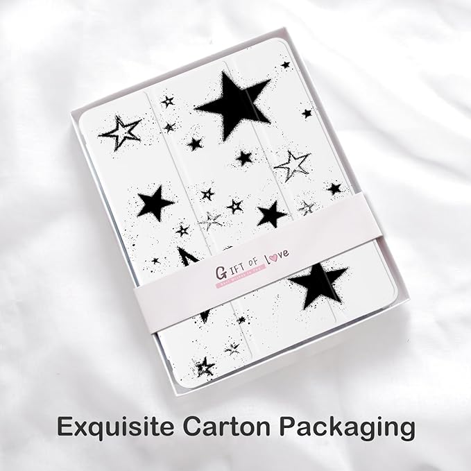 Cute Y2K Black Star for iPad 7th/8th/9th Generation Case with Pencil Holder Auto Sleep/Wake White Leather Soft TPU Back Cover for iPad 10.2 Inch 2019/2020/2021
