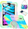for iPad Mini 7 A17 Pro Case for iPad Mini 7th/6th Generation - Rugged Soft Silicone Cute Cartoon with Shoulder Strap Multi-Angle Stand Kawaii for Women Girls Girly Kids Teens Cover Colorful