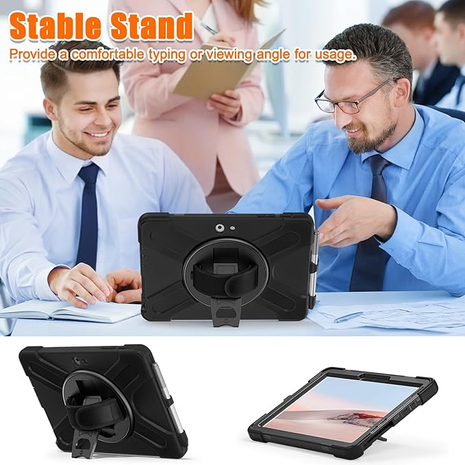 ZenRich Rugged Case for Surface Go 4 (2023)/Surface Go 3 (2021)/ Surface Go 2 (2020) Surface Go (2018) with Pen Holder Heavy Duty Shockproof Case with 360° Rotating Kickstand Hand &amp Shoulder Str