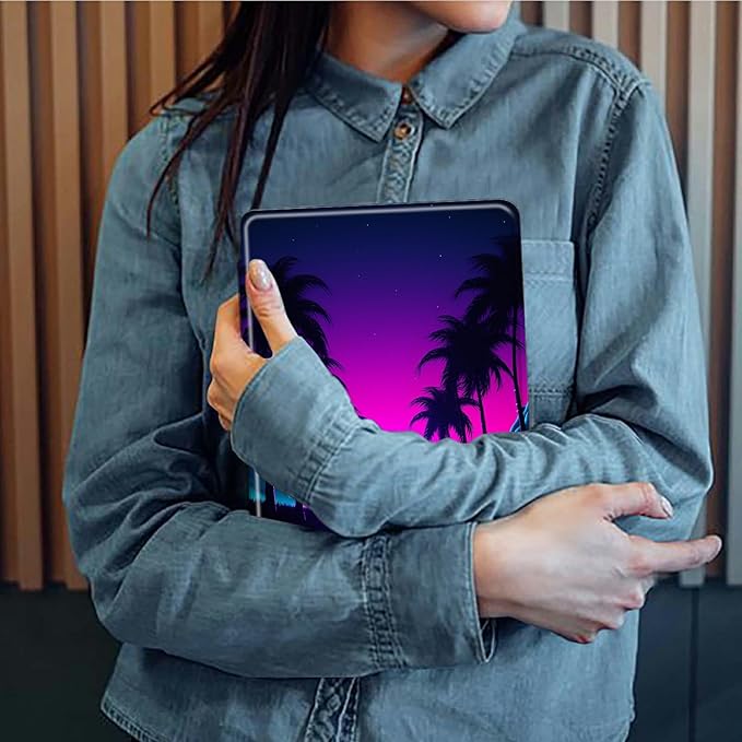 Neon Palm Trees Pattern Case for Samsung Galaxy Tab S8 Plus 2022/S7 FE 2021/S7 Plus 2020 12.4 InchBFDHGQZC 360 Degree Rotating Stand Protective Cover with Auto Sleep/Wake