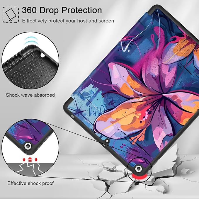 Mektron Designed Printed iPad 10.2 Case 9th Gen (2021)/ 8th Gen (2020)/ 7th Gen (2019) with Pencil Holder Slim Stand Protective Case with Soft TPU Back for iPad 10.2 Inch Graffiti Flower