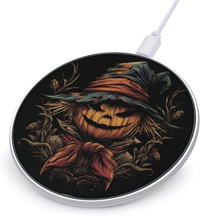 Scarecrow Pumpkins Fast Portable Charger 10W Funny Graphic Phone Charging Pad with USB Cable