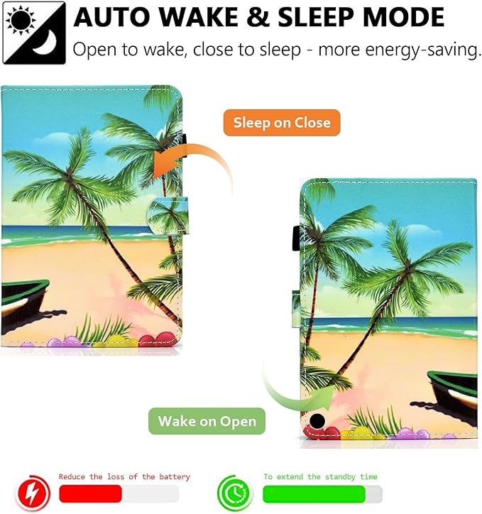 Case for Amazon Fire Max 11 13th Generation (2023) Techcircle Folio Stand PU Leather Magnetic Smart Wallet Soft Cover Protective Case with Pen Holder+Card Slots Auto Wake/Sleep Summer Beach