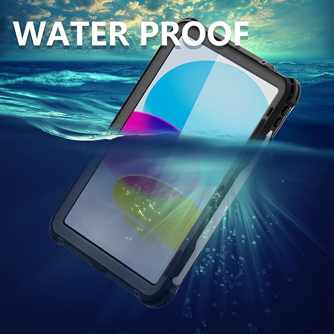 Compatible with iPad (A16)/10th Generation IP68 Waterproof Case A3354 A3355 A2757 A2696 w/Pencil Holder Kickstand Lanyard Shock-Proof Full-Sealing Cover Compatible with Magic Keyboard