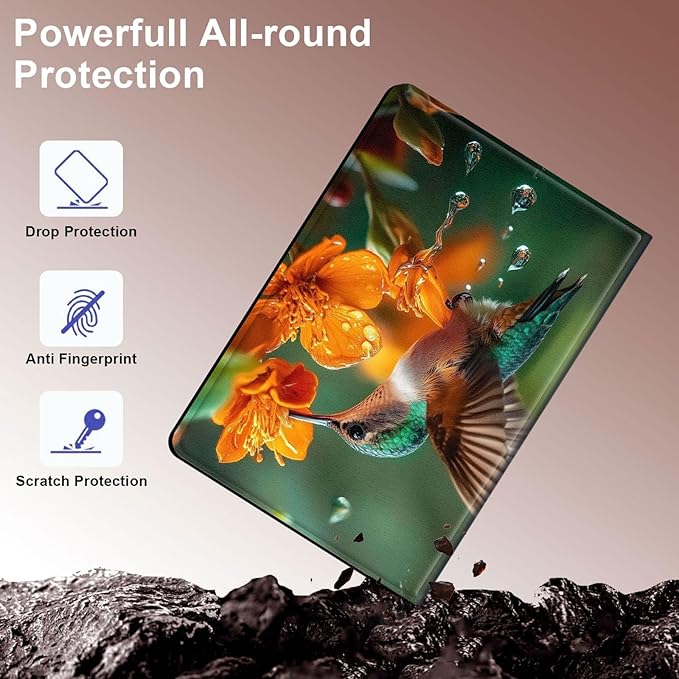 Case for iPad (A16) 11th Generation 11 Inch 2025/iPad 10th Generation 10.9 Inch 2022 Slim PU Leather Stand Cover with Auto Wake/Sleep Multi-Angle Viewing &amp Shockproof Hummingbird