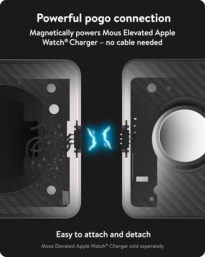 Mous - Dual Charging Station with Qi2 up to 15W Fast Charge - MagSafe Charger Compatible with iPhone 17/16/15/14/13/12 Pixel 10 Series and Airpods - USB-C Cable - Aramid Fibre