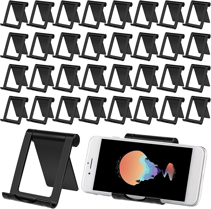 Fabbay 40 Pcs Foldable Cell Phone Stand Desk Multi Angle Tablet Stand Universal Cellphone Holder Portable Smartphone Dock Compatible with Most Mobile Phone and Tablet for Travel (Black)