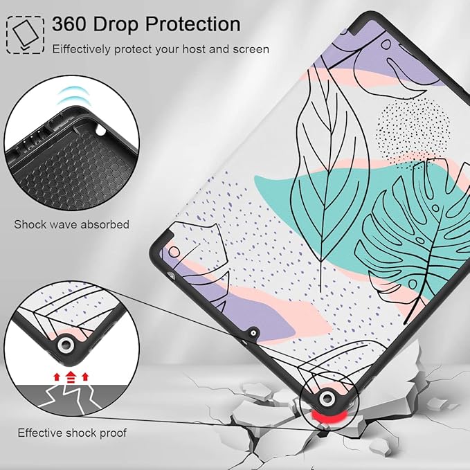Mektron Designed Printed iPad 10.2 Case 9th Gen (2021)/ 8th Gen (2020)/ 7th Gen (2019) with Pencil Holder Slim Stand Protective Case with Soft TPU Back for iPad 10.2 Inch Tropical Leaves