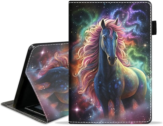 Case for All-New Amazon Kindle Fire HD 10 &amp 10 Plus Tablet (13th/11th Generation 2023/2021 Release) 10.1 - Premium PU Leather Stand Cover with Smart Auto Wake Rainbow Horse
