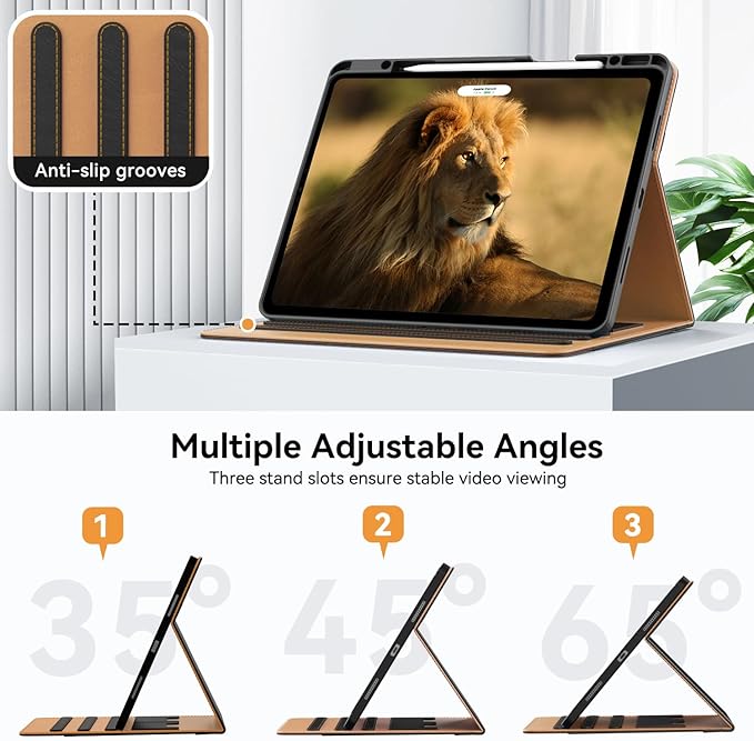 Case for New iPad Pro 12.9 inch 6th/5th/4th/3rd Generation 2022/2021/2020/2018 12.9'' ipad Pro Leather Folio Protective Cover 6/5/4/3 Gen with Pencil Holder Auto Wake/Sleep Brown Black