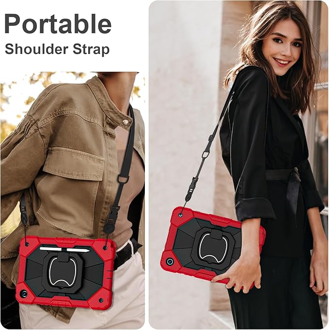 for Galaxy Tab A11+ Plus/A9+ Case 11” Rugged Case for Samsung Galaxy A11 Plus/ A9 Plus Tablet with 360 Rotating Stand Screen Protector Shoulder Strap Pen Holder 2025/2023 Model Red Black
