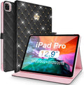for iPad Pro 12.9 inch 6th/5th/4th/3rd Case (2022/2021/2020/2018) Girly Woman Cute Crown Elegant PU Leather Bling Diamond Smart Auto Wake/Sleep Kickstand Flip Cover for iPad Pro 12.9 (Black)