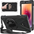 Case for Samsung Galaxy Tab A 8.0 Released 2017 Tablet SM-T380/SM-T385 360 Rotating Kickstand Hand Shoulder Strap Shockproof Rugged Kids Cover Black