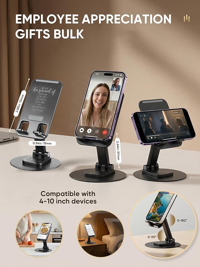 20 Pcs Employee Appreciation Gifts Bulk 360 Rotating Phone Stand for Desk Cell Phone Holder with Inspiring Quote Thank You Gift for Worker Teachers Nurses (Work Pride)