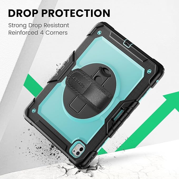 SEYMAC Case for iPad Pro 13 Inch M5 2025 / M4 2024 Heavy Duty Shockproof Protective Case with Screen Protector 360° Rotating Stand Hand/Shoulder Strap and Pen Holder Light Blue