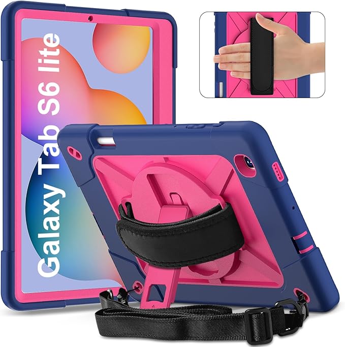 for Samsung Galaxy Tab S6 Lite Tablet Case 10.4 inch 2024/2022/2020 360 Rotating Stand Heavy Duty Shockproof Silicone Case for Galaxy Tab S6 lite (SM-P620/P625/P610/P613/P615/P619) Navy Blue