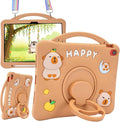 Capybara Kids Case for iPad (A16) 11th Generation 11 inch 2025 / iPad 10th Gen 10.9 2022-3D Cute Silicone Cover for Girls with 360° Rotating Stand Adjustable Strap Pencil Holder-Brown