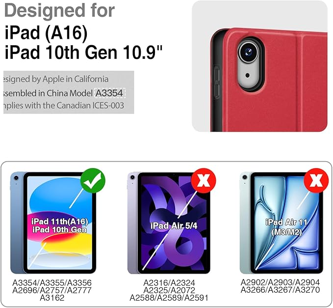 Antbox Case for iPad (A16) 11th Generation 11'' 2025/iPad 10th Generation 10.9'' 2022 with Built-in Pencil Holder Auto Sleep/Wake Function PU Leather Smart Cover (Red)