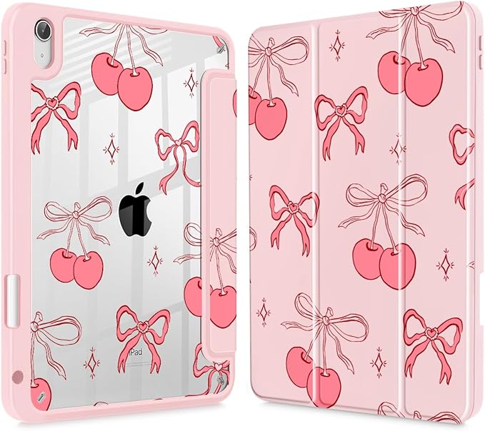 May Chen for iPad (A16) 11th Generation Case 11 Inch 2025 iPad 10th Gen Case 2022 10.9 inch Built-in Pencil Holder with Shockproof Cover Clear Back Shell Auto Wake/Sleep Girly Cherry &amp Bow