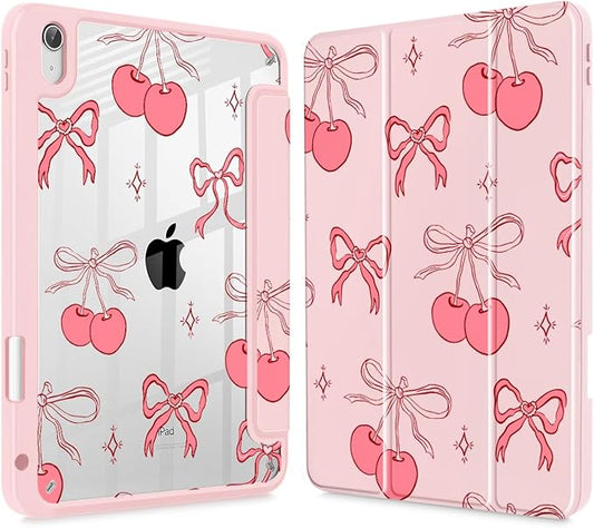May Chen for iPad (A16) 11th Generation Case 11 Inch 2025 iPad 10th Gen Case 2022 10.9 inch Built-in Pencil Holder with Shockproof Cover Clear Back Shell Auto Wake/Sleep Girly Cherry &amp Bow