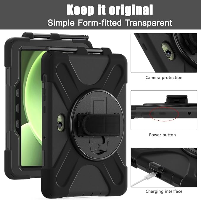 DreamerX for Samsung Galaxy Tab Active 5 Pro 2025/Active 4Pro 2022/Active Pro 2019 10.1 Case Heavy Duty Shockproof Silicone Drop Protection Cover with Handle 360° Stand Hand/Shoulder Strap Black
