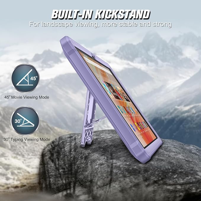 Fintie Shockproof Case for All-New Fire HD 10 Tablet (13th Generation 10.1 2023 Release) [Tuatara] Rugged Unibody Hybrid Bumper Kickstand Cover with Built-in Screen Protector Lilac Purple