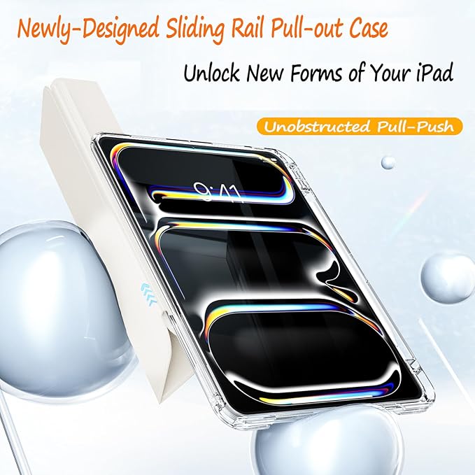 Case for iPad 9th/8th/7th Generation 2021/2020/2019 (10.2 inch) Case with Pencil Holder Slide Detachable Magnetic Trifold Stand Shockproof Slim Cute Clear Back Protective Cover (Cream)