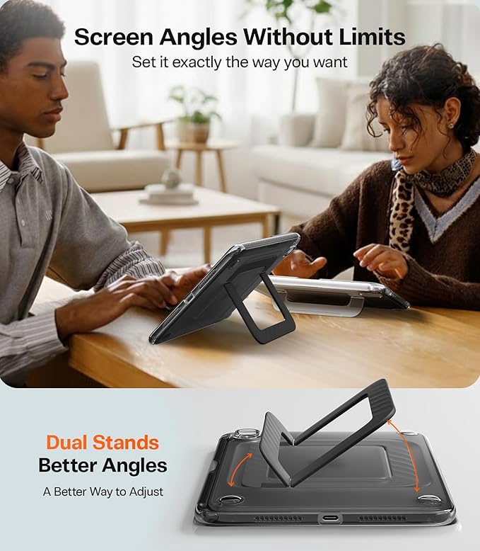 TORRAS Ostand K3 Neo for iPad mini 7 A17 Pro Case iPad mini 6 case Viewing Angles Adjustable Ultra Stable Stand Shockproof Protective Slim Kickstand Case with Pencil Holder Obsidian Black