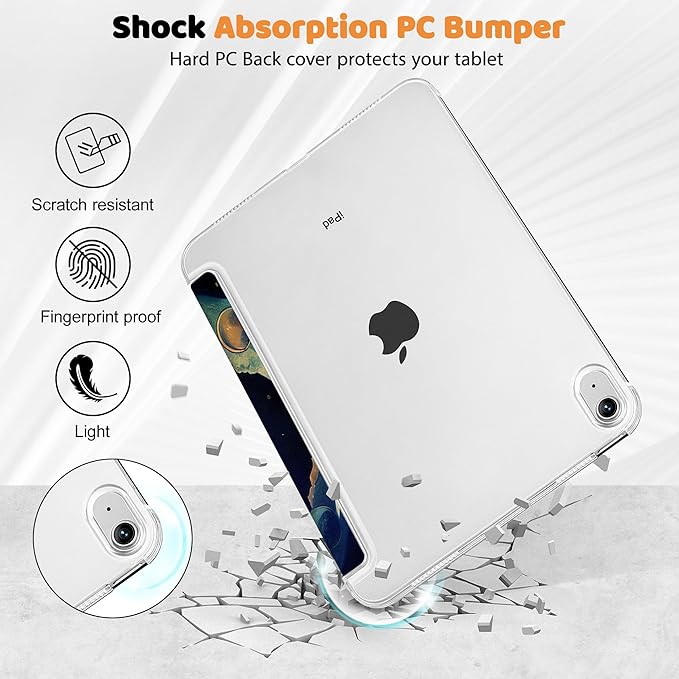 Tuiklol Case for iPad 11 inch A16 2025 Generation 11th / iPad 10.9 inch 2022 10th Gen Buit in Pencil Holder with Shockproof Cover PC Clear Transparent Back Shell Auto Wake/Sleep Huge Stars