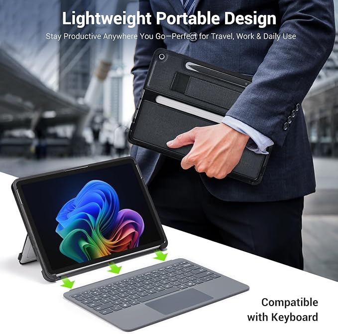 CoBak Rugged Case for Microsoft Surface Pro 12 2025 Shockproof Protective Cover with Hand Strap Multi-Angle Kickstand Built-in Stylus Holder Compatible with Type Cover Keyboard