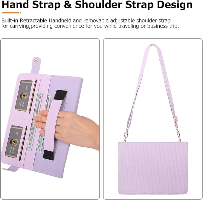 Dteck Handbag Case for iPad 9th/8th/7th Generation 2021/2020/2019 10.2 Inch with Pencil Holder Folio Stand PU Leather Crossbody Shoulder Hand Strap Card Pockets Magnetic Envelope Wallet CoverPurple