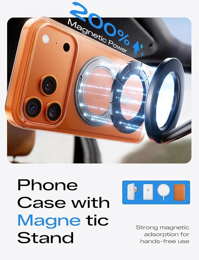 MAGIC JOHN 360° Rotatable Magnetic Invisible Stand for iPhone 17 Pro Max Case [Camera Control Button] [Compatible with MagSafe] 16FT Shockproof for iPhone 17 Pro Max Case with Kickstand Clear