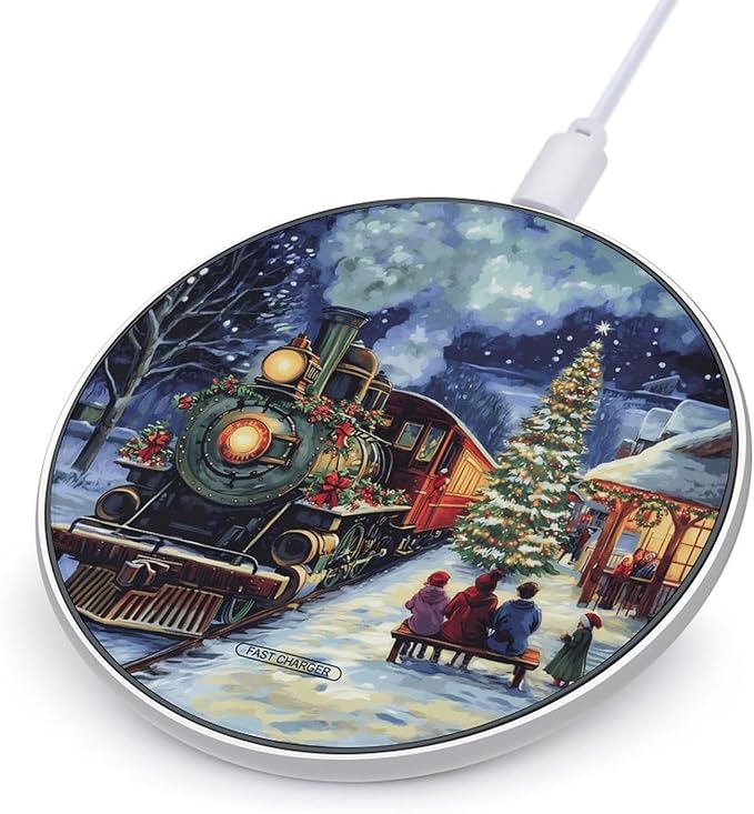Snowy Train Wireless Charger Anti-Slip Wireless Charging Pad Slim Charger Mat for Men Women