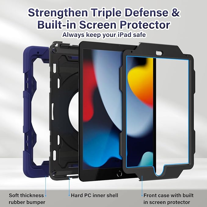 ROISKIN for iPad 6th 5th Generation Case 9.7 Inch Pro 9.7 Air 2 with 360 Kickstand Hand Strap [Screen Protector 15ft Drop Protection] Heavy Duty Air 2 /Pro 9.7 / iPad 6th 5th Gen Case for Kids