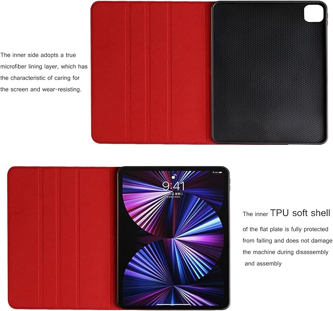 for Ipad Pro 12.9 inch Case 1st/2nd Gen 2015/2017 Old Model Genuine Leather Cover Protective ShellAuto Wake/Sleep.Red