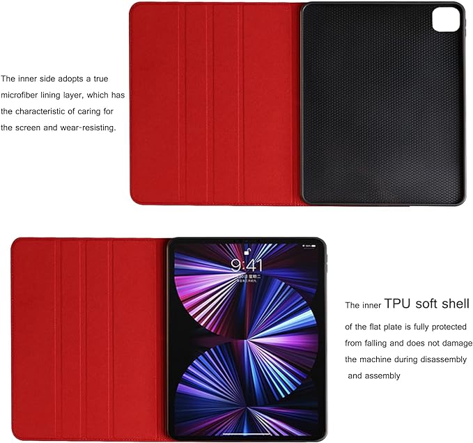 for Ipad Case Air 8th/7th/6th Gen 11-inch M4/M3/M2 2026/2025/2024 and Ipad Air 5th/4th Gen 10.9-inch 2022/2020 Genuine Leather Cover Protective ShellAuto Wake/Sleep.Red