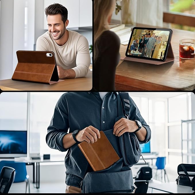 Gexmil Leather Case for iPad mini 7 (A17 Pro) 2024 / iPad mini 6 Generation 2021 8.3 InchPremium Cowhide Cover with Adjustable Stand Auto Wake/SleepYellow Brown