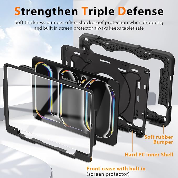 ROISKIN for iPad Pro 11 inch Case (M5/M4 (2025/2024)) Pro 11'' 6th/5th Gen -with HD Screen Protector 360 Kickstand/Handle Shoulder Strap Pen Holder Heavy Duty Military Grade - Kids Friendly