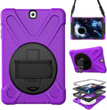 Case for Samsung Galaxy Tab A 9.7 2015 (SM-T550/T555/P550/P555)Portable Heavy Duty Dropproof Protective Cover Case with 360 Rotating StandHandle &amp Shoulder StrapStylus Pen (New Purple)