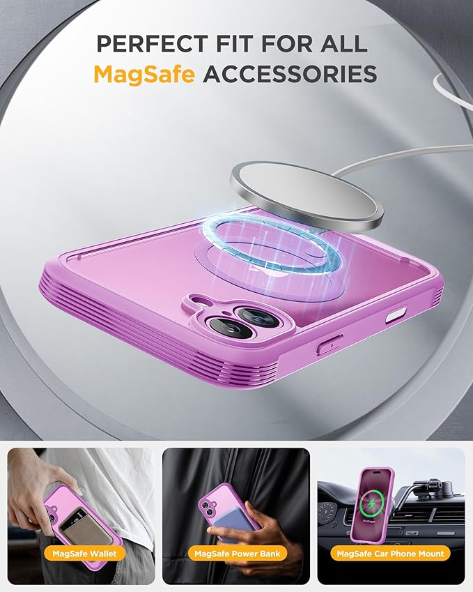 Miracase for iPhone 16 Case 6.1'' [Bubble Free] Full-Body Bumper Phone case with Built-in Full Glass Screen &ampCamera ControlNo GapCompatible with MagSafeDrop Proof 16 CoverPink