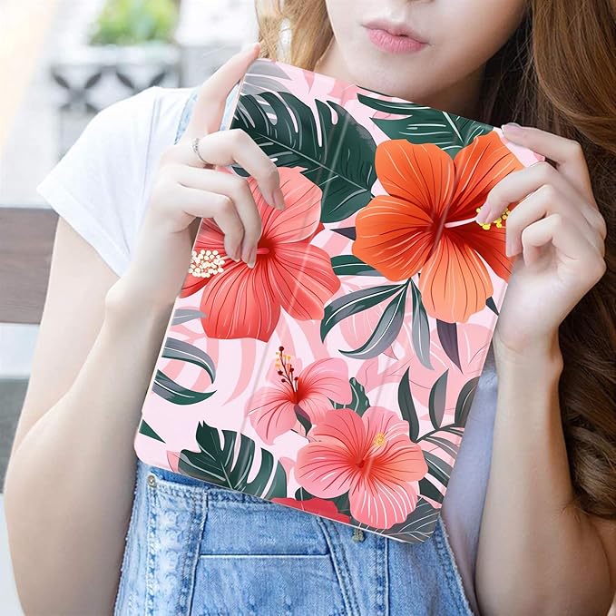 JOYLAND Pink Flower for iPad 10th Generation Case 10.9 inch/iPad (A16) 11th Generation 11 Inch 2025 with Pencil Holder-Trifold Stand Protective Cover with Soft TPU BackPink