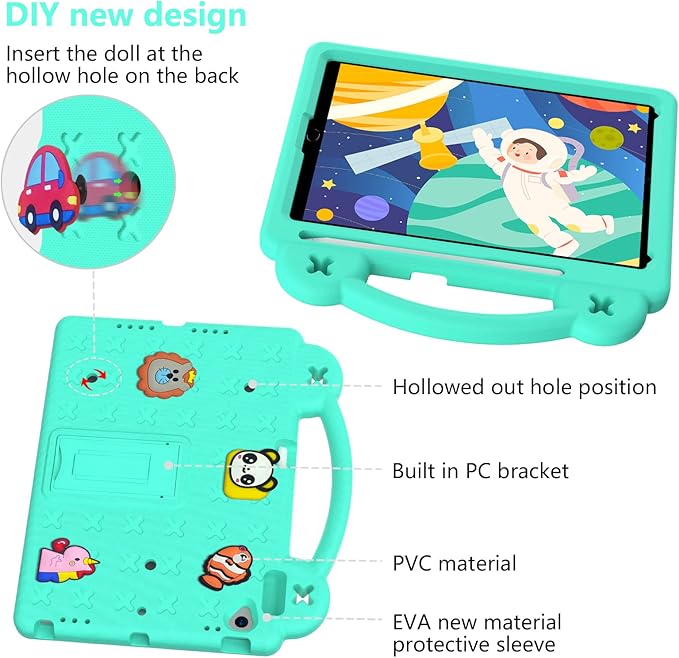 Dteck for iPad 9th/8th/7th Generation 10.2 Kids CaseCartoon Panda Shockproof Rugged Lightweight Convertible Handles Stand Kid Friendly Case with Pencil Holder for iPad 10.2 2021/2020/2019Mint Green