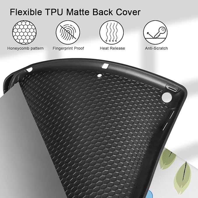 Tuiklol Case for iPad 10.2 Inch 2021 2020 2018 Release 9th / 8th / 7th Generation Built-in Pencil Holder TPU Protective Stand Back Cover Trifold Stand-Auto Wake/Sleep Tones Flowers