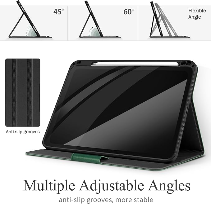 auaua Case for iPad Pro 11 Inch (M5/M4) 2025/2024 with Pencil Holder and Pocket Multiple Angles Viewing Magnetic Closure Auto Sleep/Wake (Green)