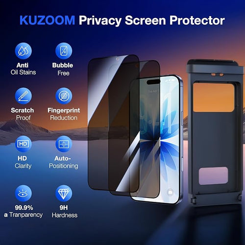 2 Pack 28° Privacy Screen Protector for iPhone 17/16 Pro [6.3 Inch] Anti Spy Private 9H+ Tempered Glass Shatterproof Anti-Scratch Protective Film with Auto-Alignment Installation Frame