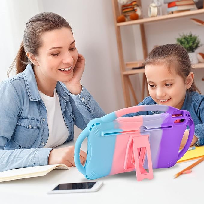 TopEsct Kids Case for iPad (A16) 11th Gen 11 2025 iPad 10th Gen 10.9 2022 with Tempered Glass Screen Protector Silicone Shockproof Case Comes with Strap (Purple&ampTurquoise)