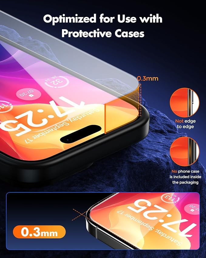 UNBREAKcable for iPhone 15 Plus Screen Protector [Quick-Installation Box] 3-Pack 9H+ Hardness Shatterproof Tempered Glass [99.99% HD Clear] [Case Friendly] [Bubble Free] for iPhone 15 Plus 6.7