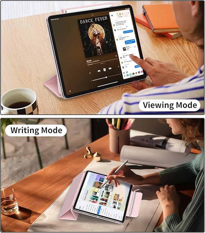 Magnetic Case for iPad Air 13 Inch M3/M2 (2025/2024) iPad Pro 12.9 inch 6th/5th Generation (2022/2021) | Auto Sleep/Wake | Pencil Pro &amp USB-C | Non-Slip PU Leather Protective Cover Pink
